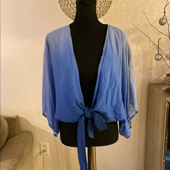 Farm Rio Blue Tie-Front Kimono Cardigan size L - Picture 1 of 4
